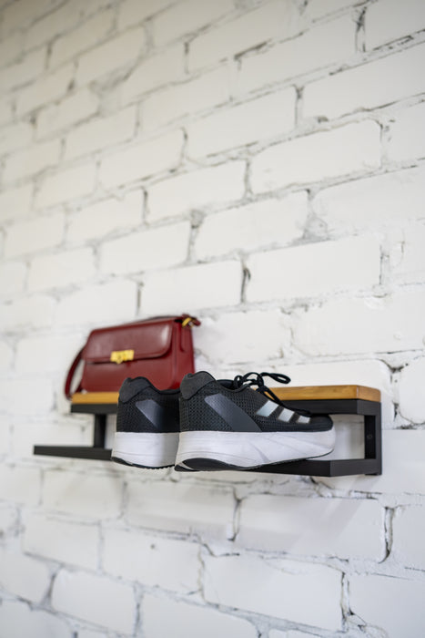Industrial Metal and Wood Wall Mount Shoe Rack - Entryway Storage