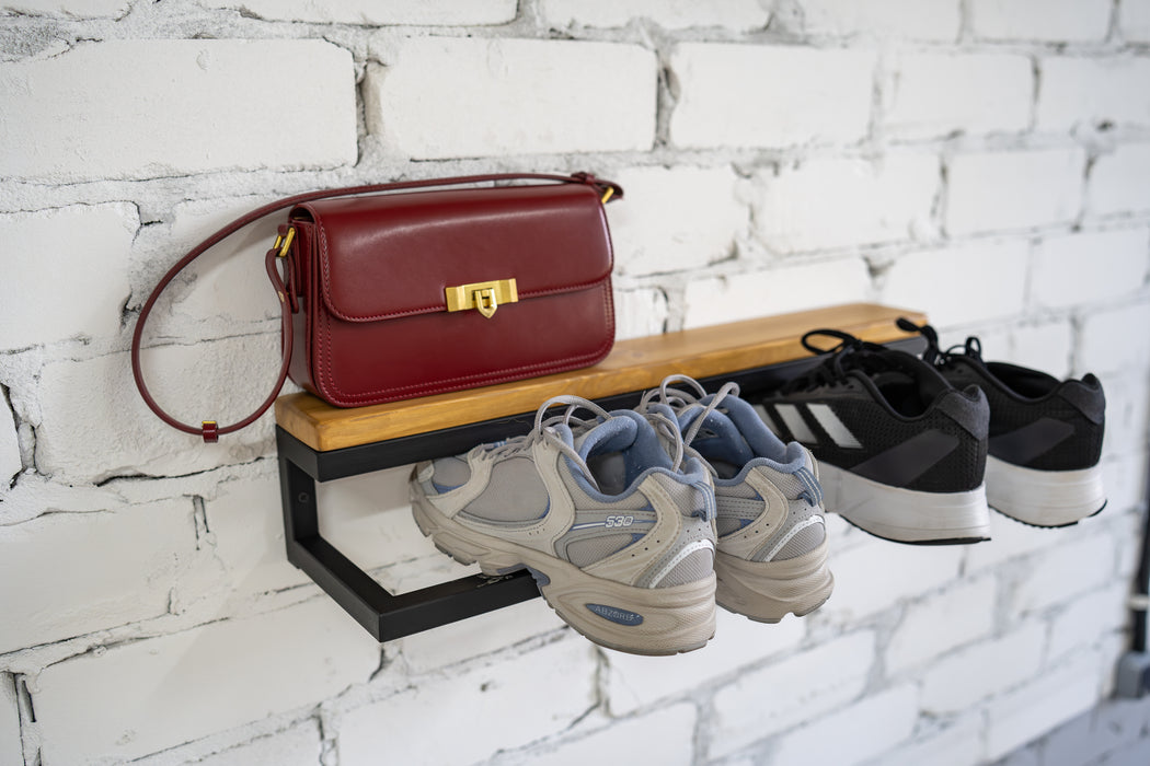 Industrial Metal and Wood Wall Mount Shoe Rack - Entryway Storage