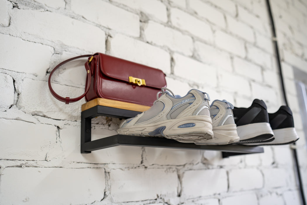 Industrial Metal and Wood Wall Mount Shoe Rack - Entryway Storage