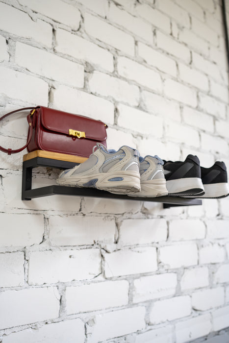 Industrial Metal and Wood Wall Mount Shoe Rack - Entryway Storage