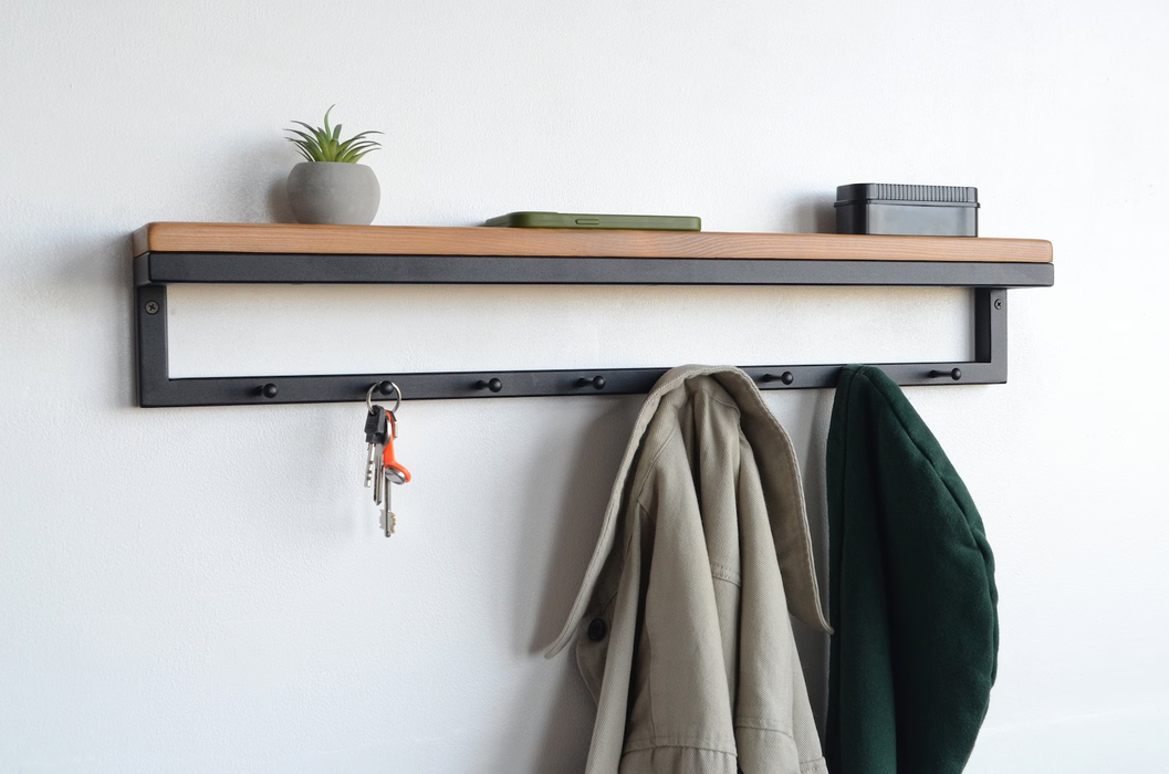 Metal wall mount coat rack with shelf