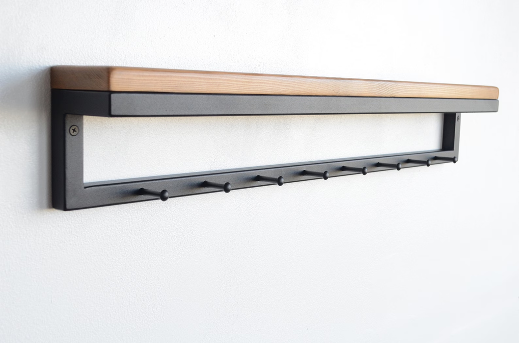 Metal wall mount coat rack with shelf