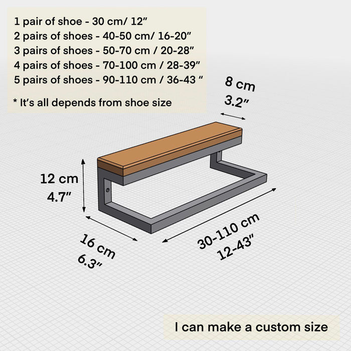 Industrial Metal and Wood Wall Mount Shoe Rack - Entryway Storage