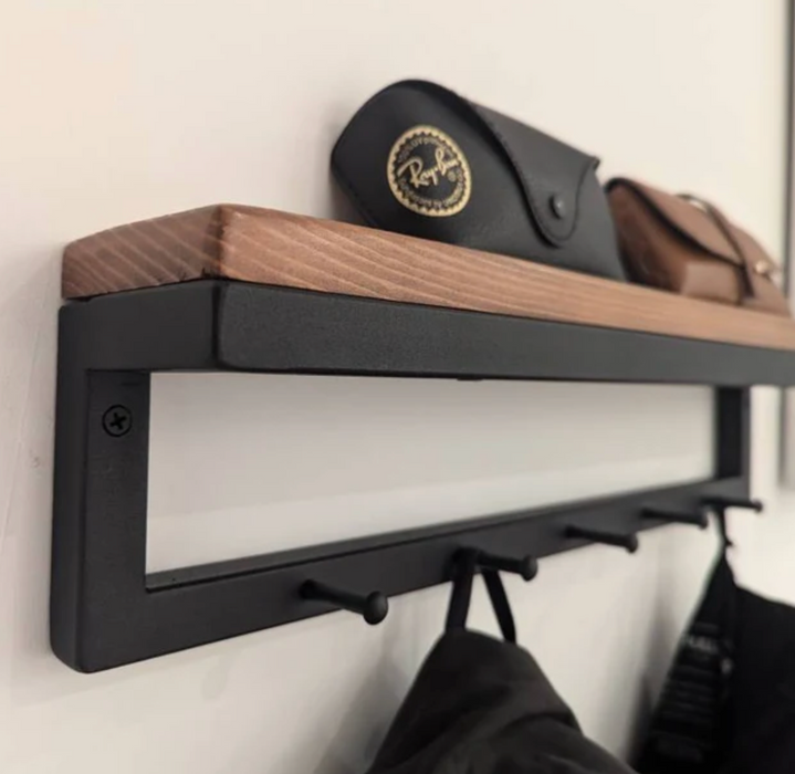 Handmade Metal Wall Coat Rack with Shelf – Industrial Entryway Organizer