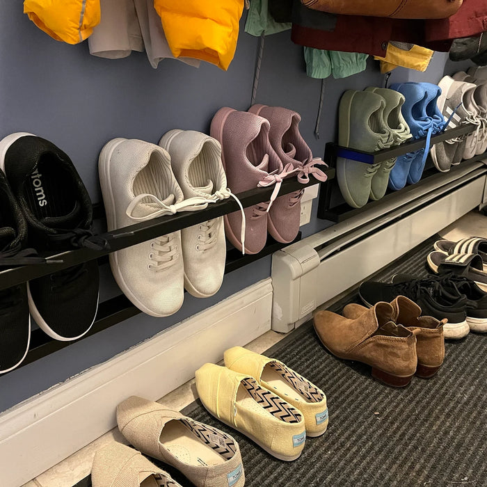 Entryway metal wall mounted shoe storage