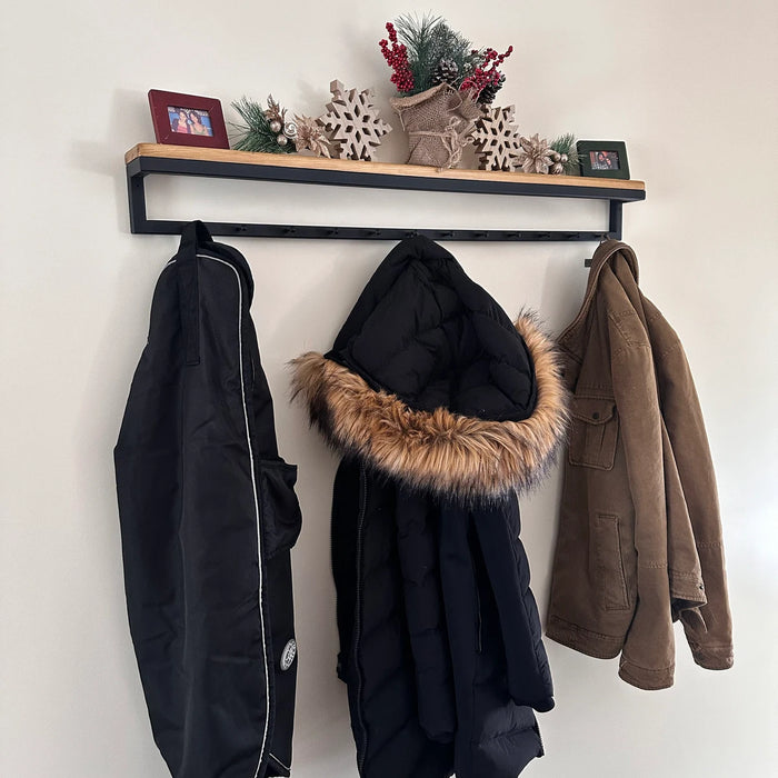 Handmade Metal Wall Coat Rack with Shelf – Industrial Entryway Organizer