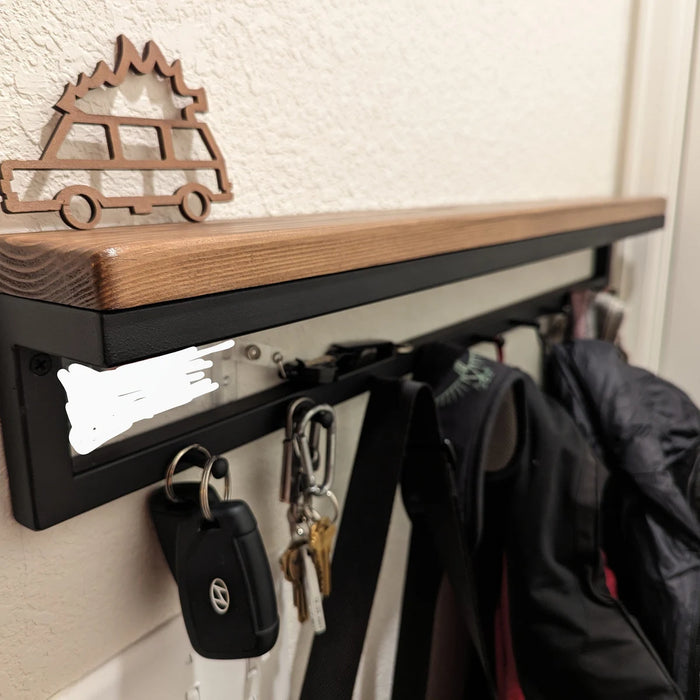 Handmade Metal Wall Coat Rack with Shelf – Industrial Entryway Organizer