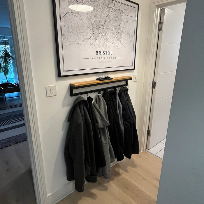 Handmade Metal Wall Coat Rack with Shelf – Industrial Entryway Organizer