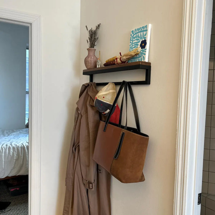Handmade Metal Wall Coat Rack with Shelf – Industrial Entryway Organizer